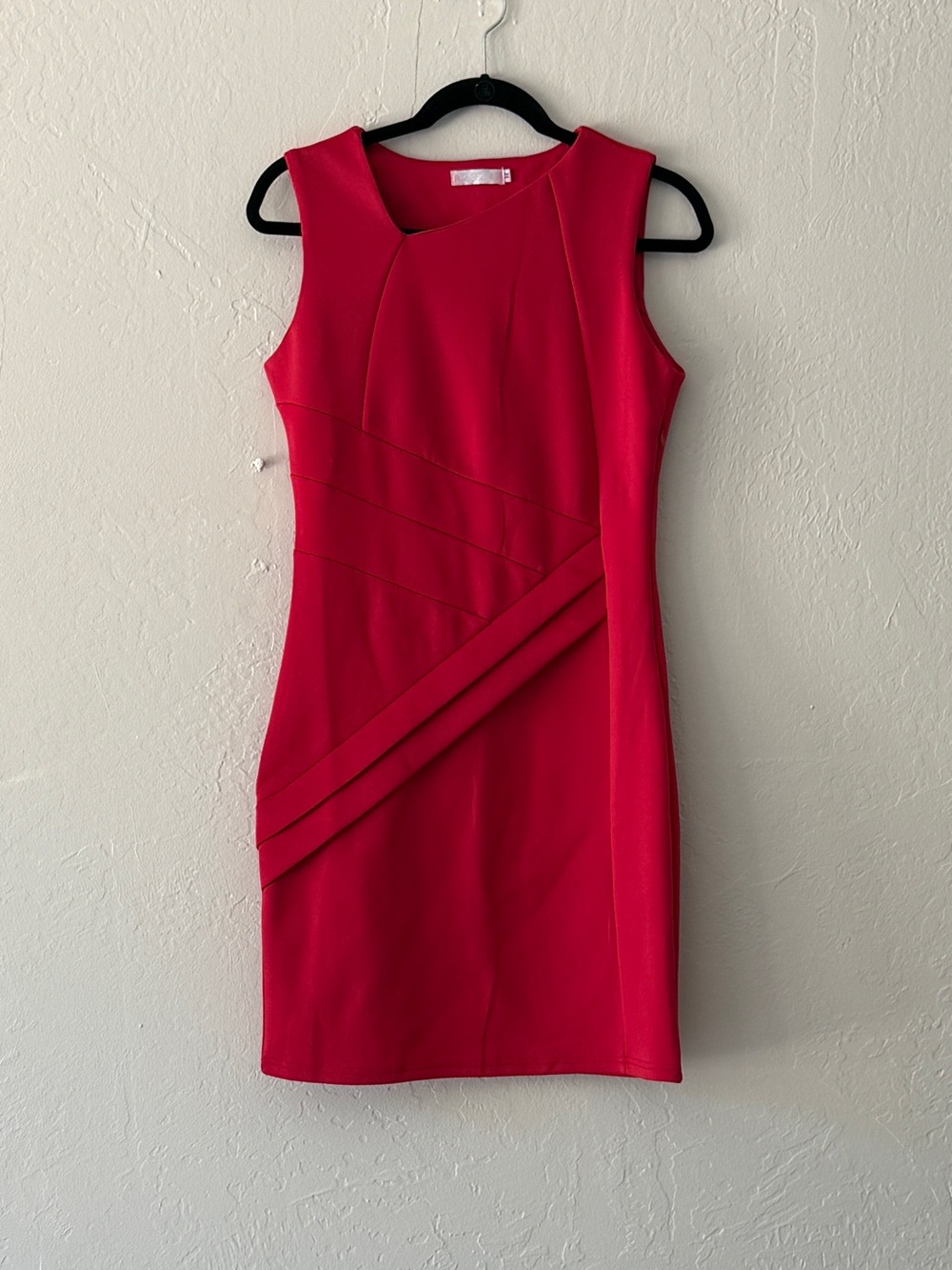 Red Sleeveless Sheath Dress with Asymmetrical Detail